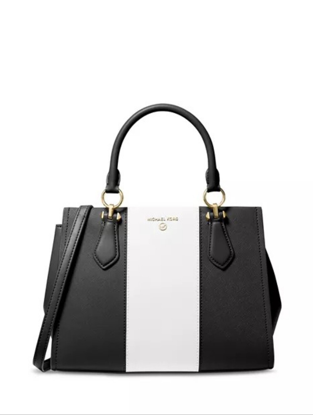 NWOT MICHAEL Michael Kors Marilyn Black & White Saffiano Leather Satchel